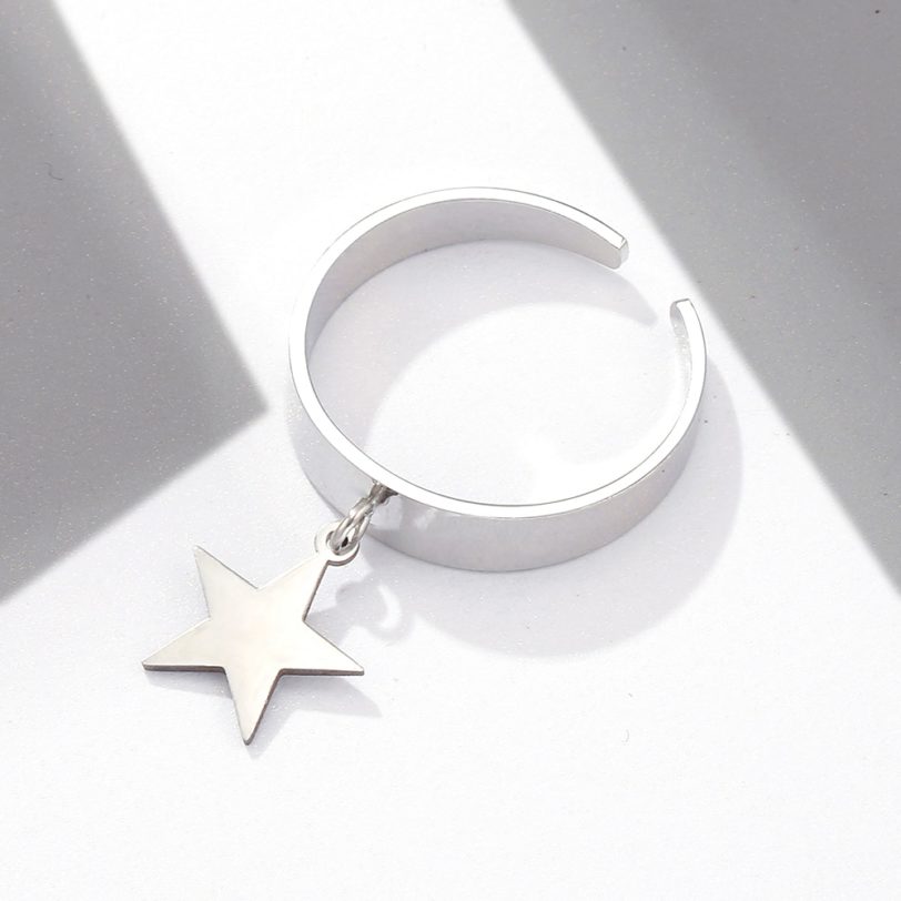 Wholesale Unisex Star Pendant Rings For Men Women Stainless Steel Classic Adjustable Open Ring Gift For Friend Female Jewelry - Image 2