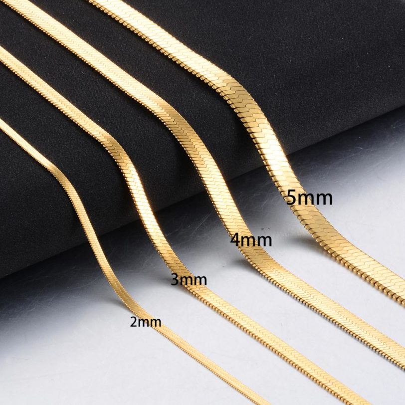 Width 3mm Stainless Steel Flat Necklace Gold Waterproof Filmy Snake Chain Men Gift Jewelry Various Length - Image 2