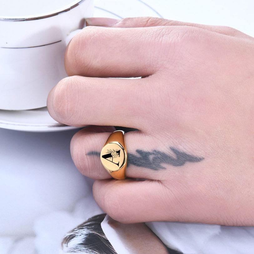 Women Men Flower A-Z Letter Gold Color Finger Ring Initials Name Alphabet Female Party Chunky Rings Stainless steel Jewelry - Image 2