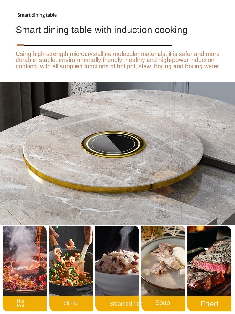 dining table household modern minimalist rock induction cooker multifunctional telescopic turntable round dining table 1