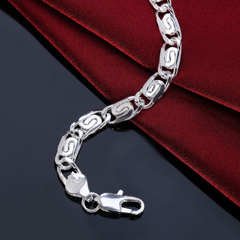 fashion beautiful 925 silver Solid bracelet for women men chain charm classic wedding gift high quality jewelry wholesale LH008 - Image 2