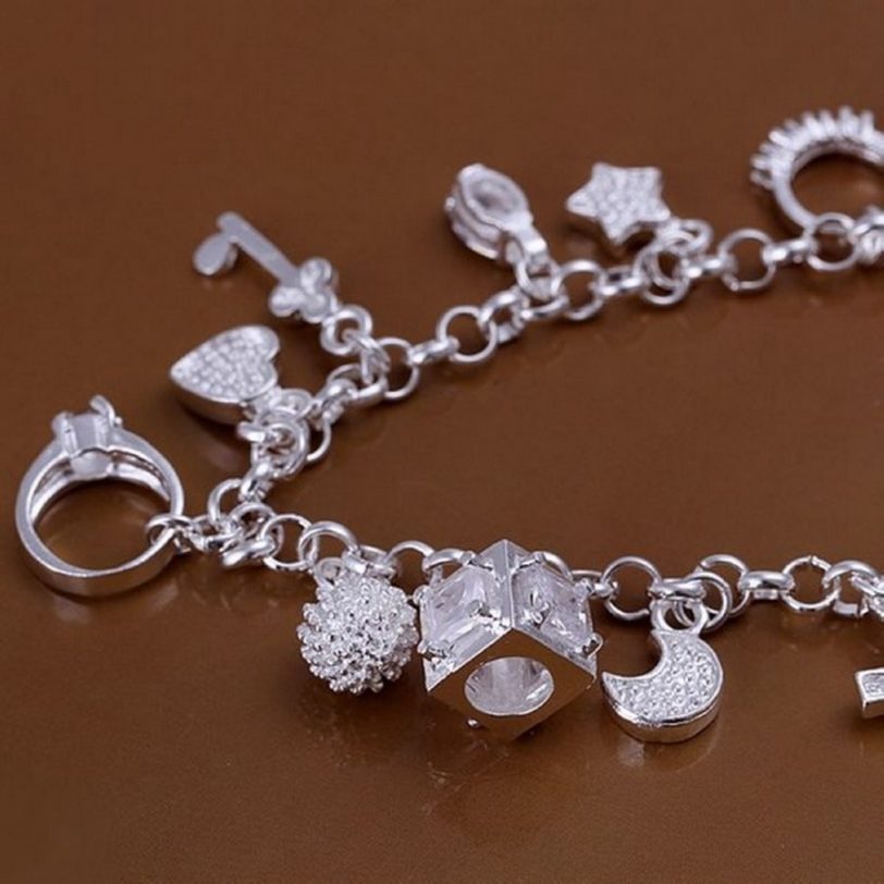 hot sale valentine gift charm 925 Sterling Silver Jewelry fashion Bracelets cute women lady wedding charms free shipping - Image 2