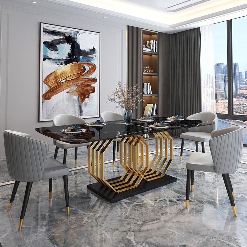 marble dining table chair combination home small family table rectangular living room light luxury dining table 1