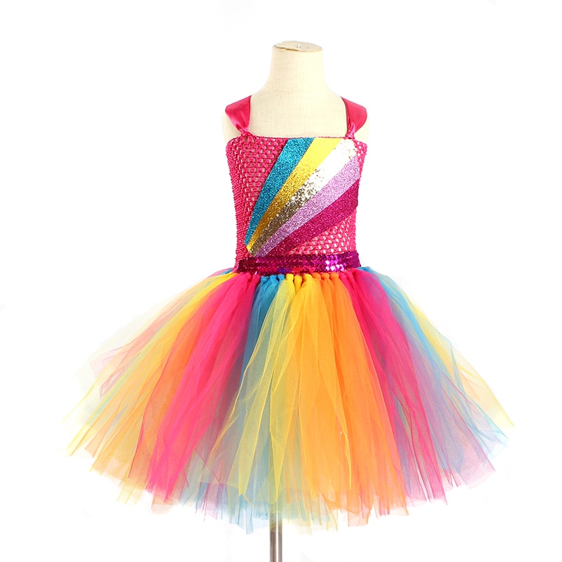 Jojo Siwa Tutu Dress with Hair Bow Rainbow Sparkly Glitter Fancy Dress for Baby Girls Birthday Party Pageant Princess Costume (13)