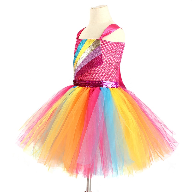 Jojo Siwa Tutu Dress with Hair Bow Rainbow Sparkly Glitter Fancy Dress for Baby Girls Birthday Party Pageant Princess Costume (16)