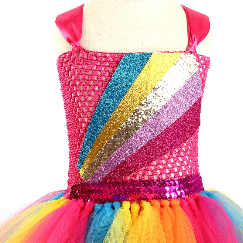 Jojo Siwa Tutu Dress with Hair Bow Rainbow Sparkly Glitter Fancy Dress for Baby Girls Birthday Party Pageant Princess Costume (15)