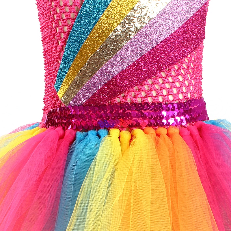 Jojo Siwa Tutu Dress with Hair Bow Rainbow Sparkly Glitter Fancy Dress for Baby Girls Birthday Party Pageant Princess Costume (14)